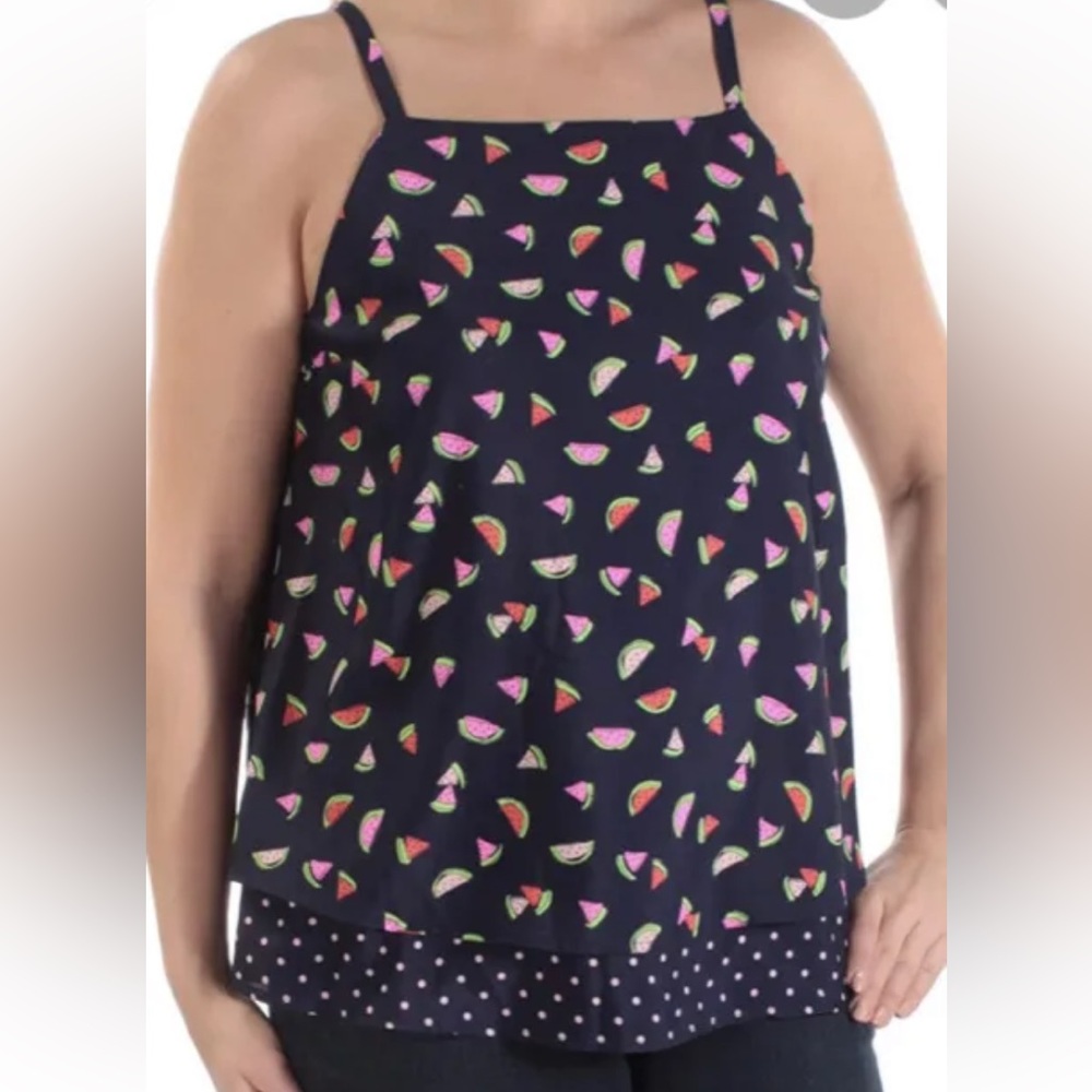 Maison Jules big girls sleeveless top blouse watermelon print navy XL